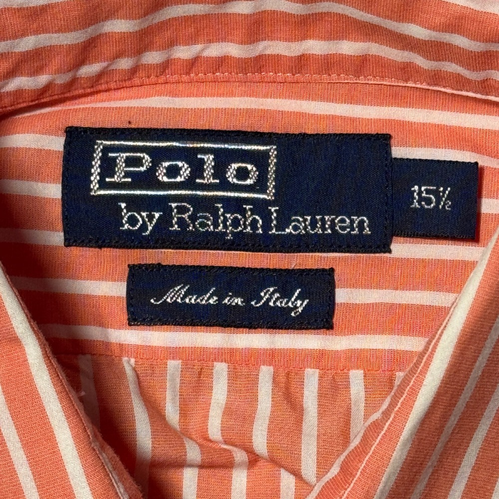 Polo Ralph Lauren Mens Orange White Striped Button Down Shirt Made in Italy 15.5 - Picture 2 of 8